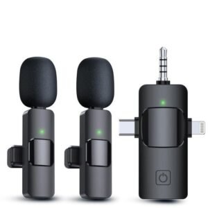 3-in-1 Dual Wireless Microphone Lavalier Lapel Mic TYPE-C IPhone Android Phones DSLR