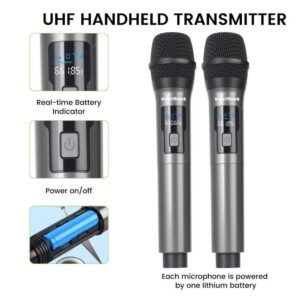 vexiSeek 4 Channel Wireless Microphone System - UHF 2 Handheld Mics + 2 Lavalier Lapel Bodypack Mics for Church, Karaoke, Singing, Events